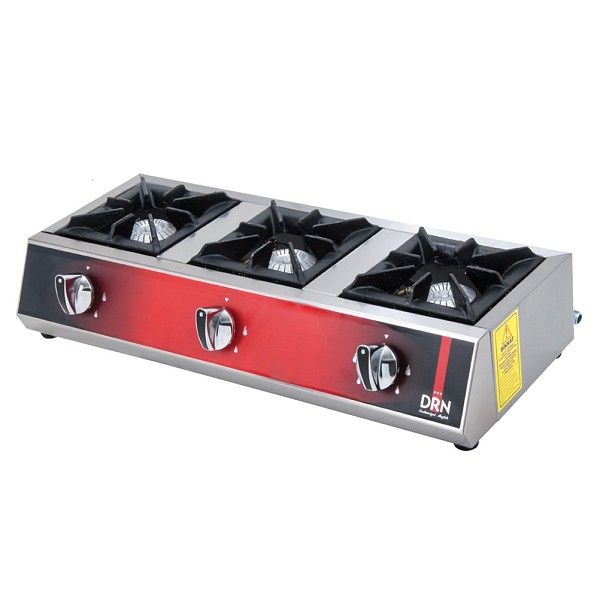 Εστία γκαζιού (20x20cm) LPG επιτραπέζια INOX, τριπλή, 75x30x16cm, 15KW, 13020Kcal, DRN DRNMO-3-LPG